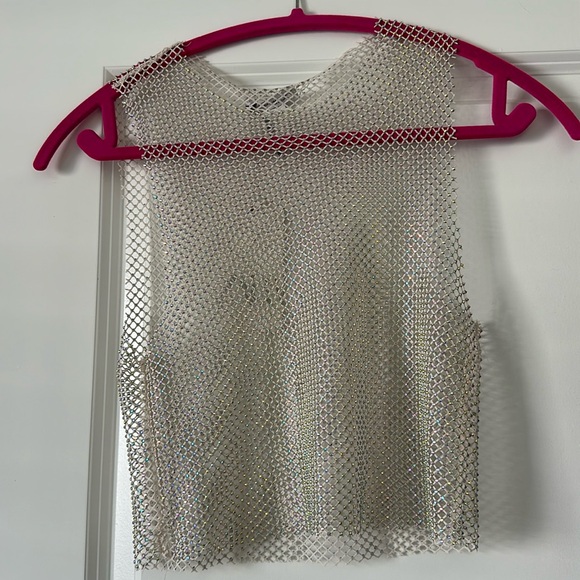 ZARA Mesh Rhinestone Tank Top Sz S - Picture 2 of 8